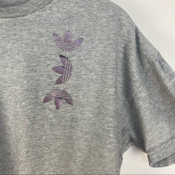 Adidas Originals | Purple Metallic Shimmer Logo Oversized Crop Tee Grey - Picture 6 of 7